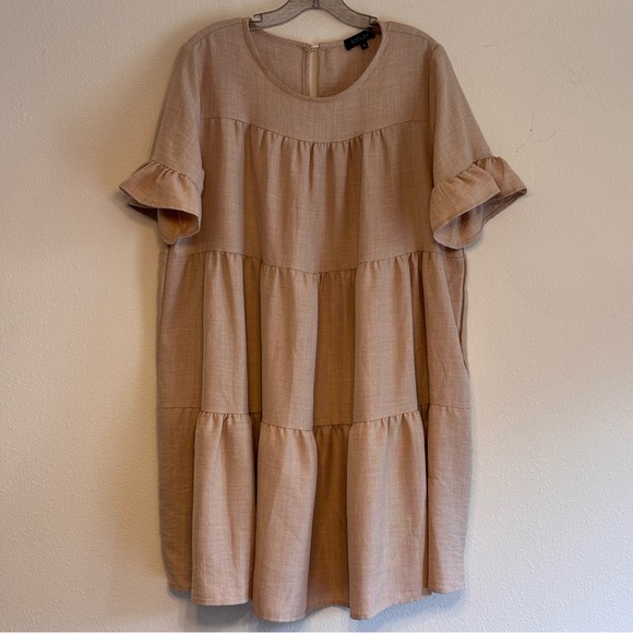 Roolee Women's Tan Tiered Mini Dress Size XL - Picture 1 of 7